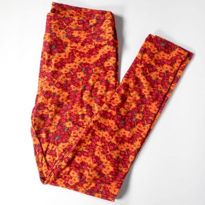 Lularoe Floral Orange Legging TC Tall & Curvy Hot Pink High Rise Soft Bright